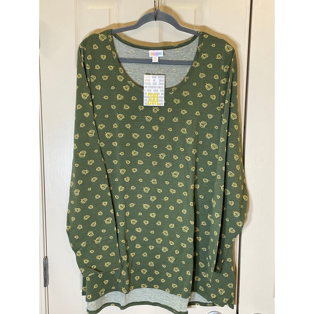 LuLaRoe Lynnae Top Womens 3XL Green NWT Pumpkin Print Long Sleeve